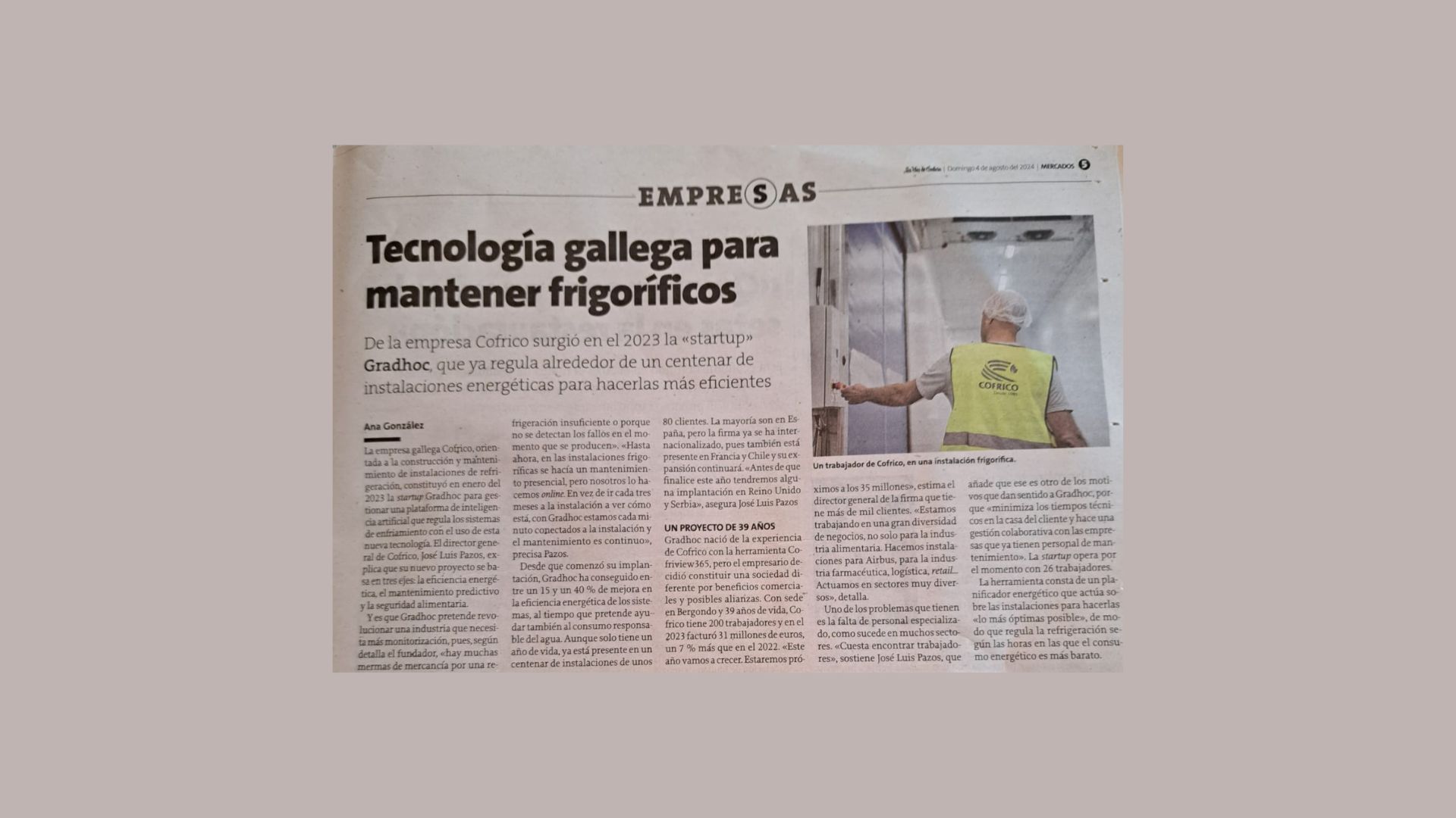 Entrevista en la Voz de Galicia: Tecnología gallega para mantener instalaciones frigoríficas